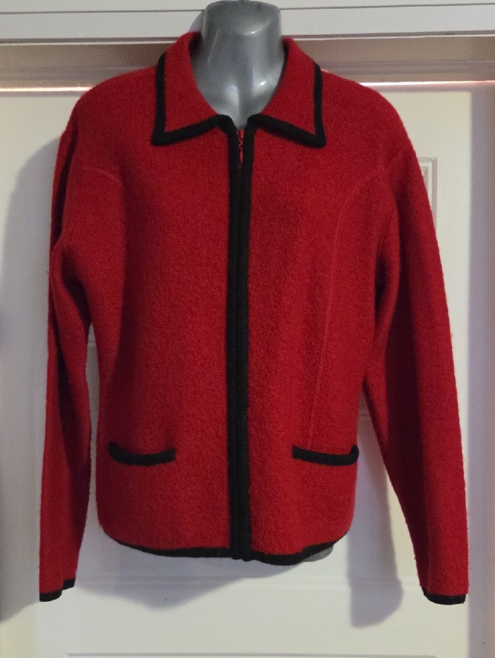 HERMAN GEIST Red Wool Zip-Front Jacket with Black Trim - Picture 1 of 10